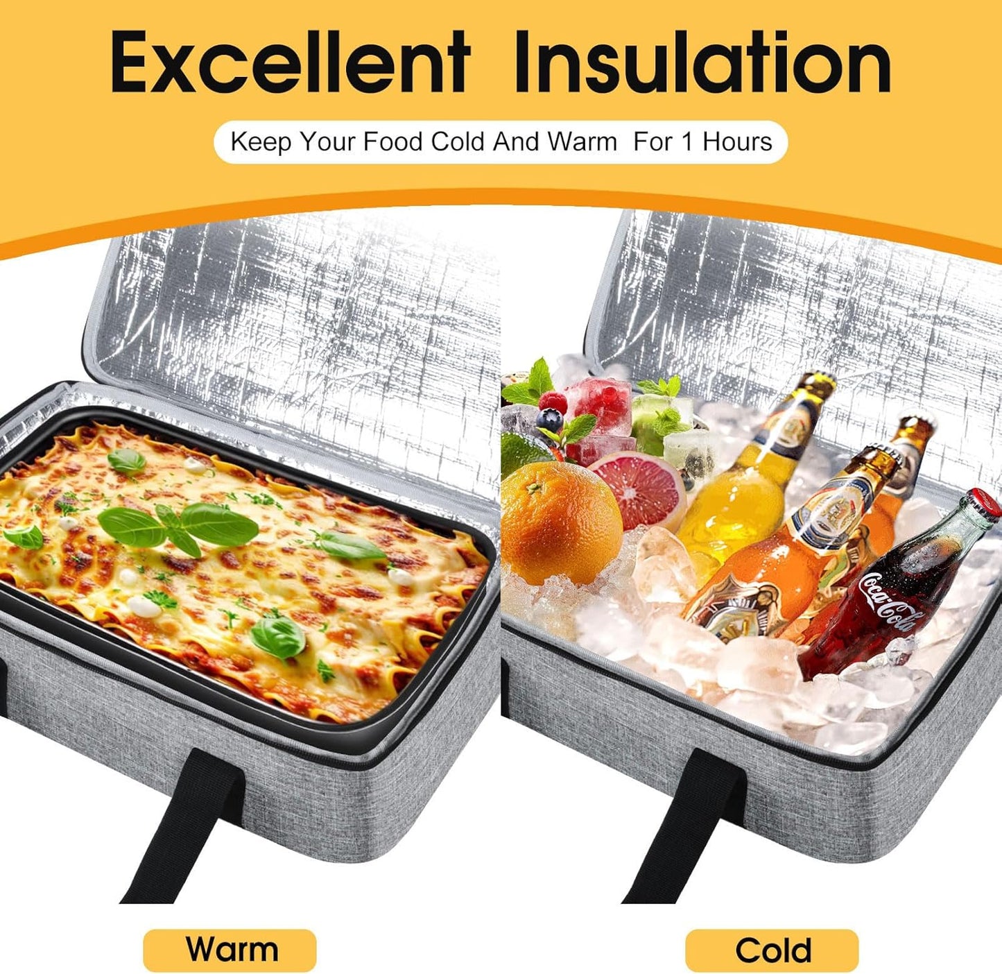 Insulated Casserole Carrier, Portable Casserole Carrier for Hot or Cold Food Lunch Tote Warmer or Cooler Bag, Lasagna Lunch Bag for Potluck Parties- Fits 9" x 13" Baking Dish-Charcoal Grey