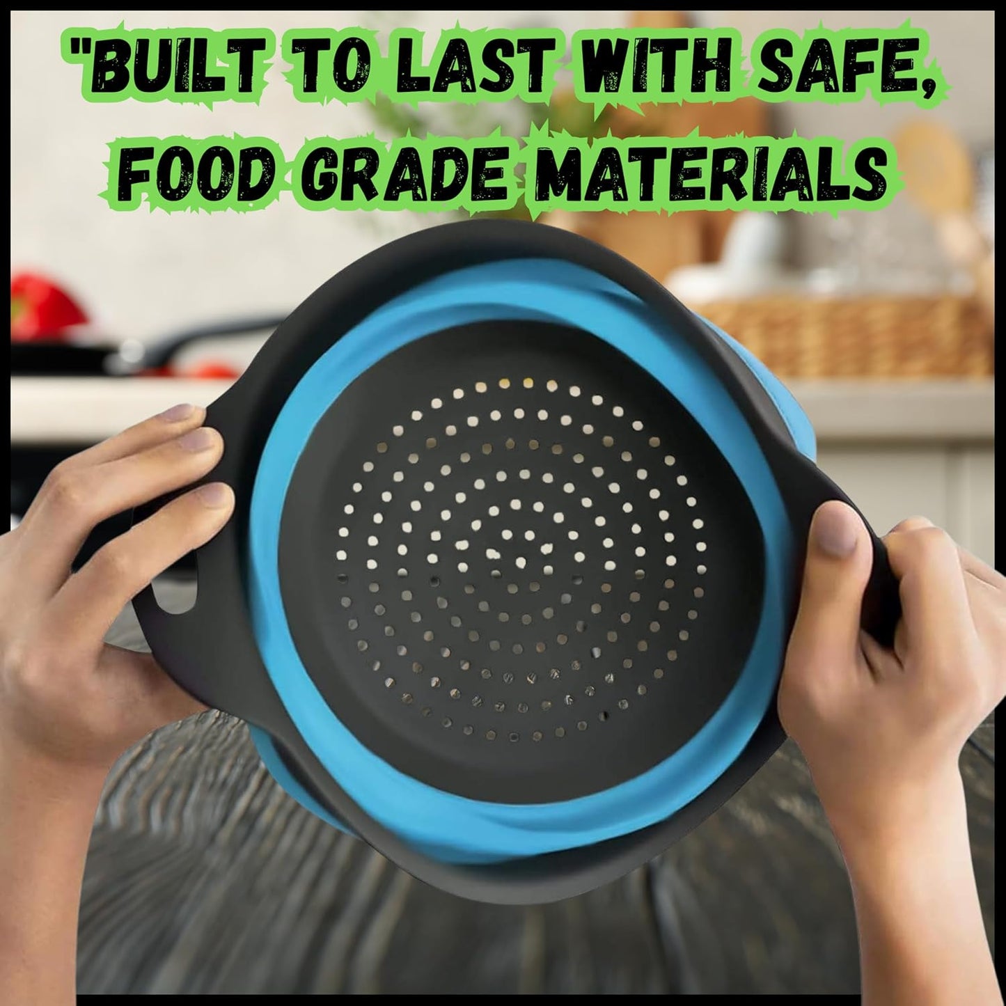 Collapsible Colander Set of 2, Foldable Silicone Pasta Strainer with Handles, 2 Pack Space Saving Kitchen Colander for Fruits,Space Saving Pasta Strainer Basket for Fruits & Vegetables