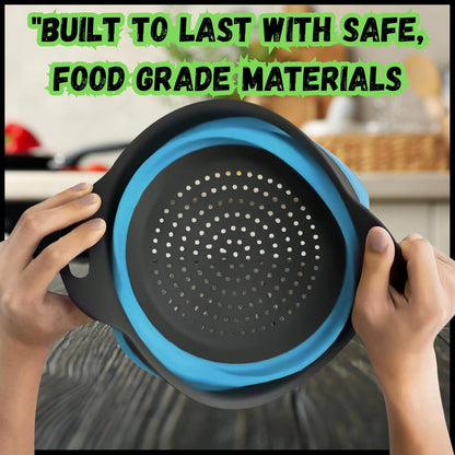 Collapsible Colander Set of 2, Foldable Silicone Pasta Strainer with Handles, 2 Pack Space Saving Kitchen Colander for Fruits,Space Saving Pasta Strainer Basket for Fruits & Vegetables