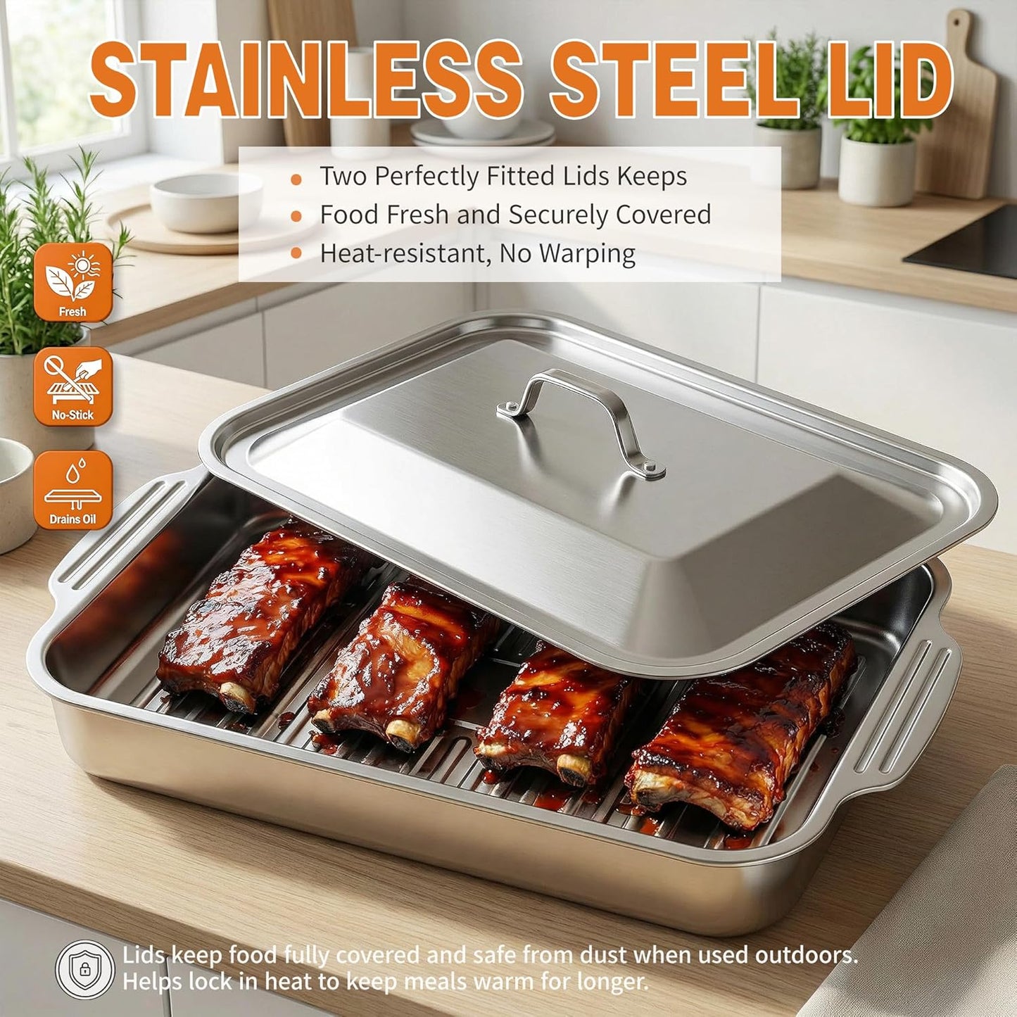 Grilling Prep and Serve Trays,Stainless Steel Large Capacity Food Prep Trays, Grill Carry System with Lid and Cutting Board, Marinade Container for Outdoor BBQ Grill Accessories, Camping Gifts for Men
