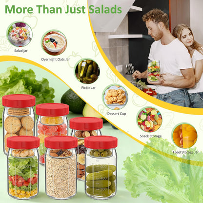 4Pack Glass Salad Jars with Lids, 32oz Salads Mason Jars with Wet/Dry Separation Cup, Meal Prep Salad Containers for Lunch, Leakproof Wide Mouth Food Storage Containers, BPA-Free Reusable (Orange)