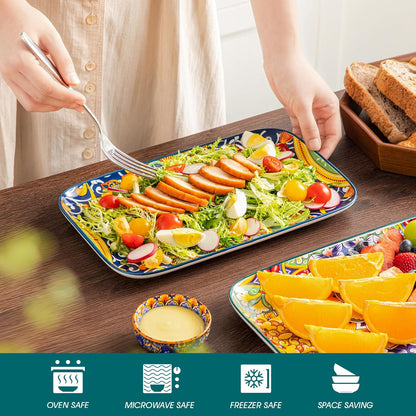 vancasso Serving Platters Set of 3, 16"/14"/12" Inch Rectangular Trays - Serving Platter Extra Large, Ceramic Bohemian Serving Dish for Entertaining Food, Microwave & Dishwasher Safe, Colorful
