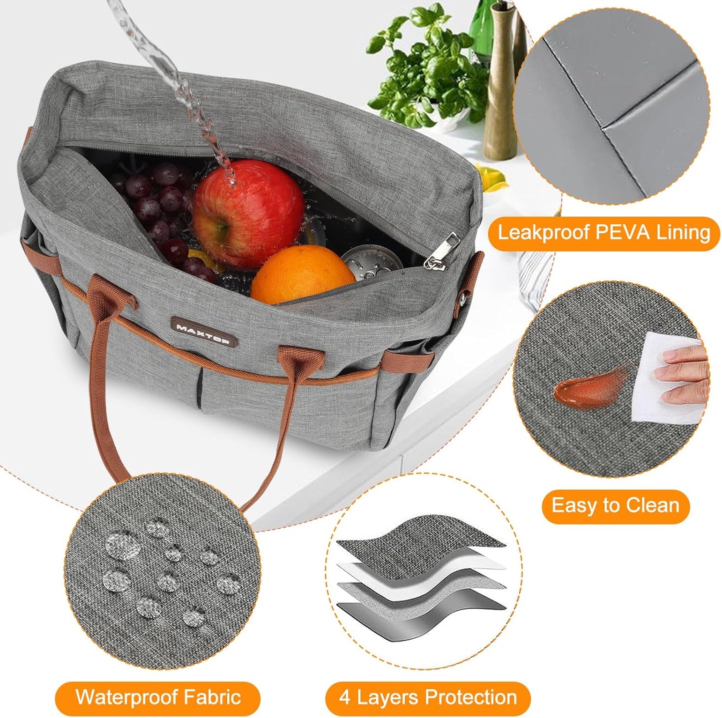 MAXTOP Lunch Bag Women for Work Insulated Thermal Lunch Box for Men with Wide-Open Pocket Reusable Leakproof Cooler Bags with Removable Shoulder Strap for Teacher Nurse Office Picnic Travel Black