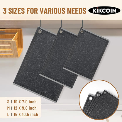 Kikcoin Plastic Cutting Boards for Kitchen, 3-Piece Large Cutting Board Set Dishwasher Safe Chopping Boards with Non-slip Feet and Juice Grooves, Gray