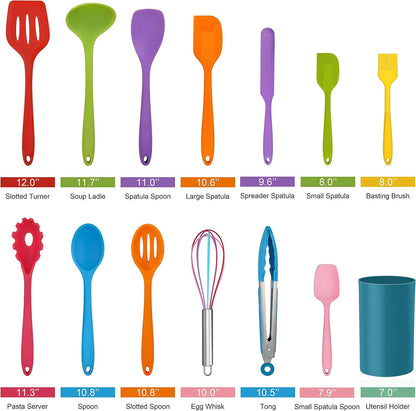 LIANYU 14 Pcs Silicone Kitchen Utensils Set with Holder, 446°F Heat Resistant Silicone Cooking Kitchen Utensils Spatula Set, Non-Stick & Dishwasher Safe Cooking Tools, Comfort Grip Handle, Black