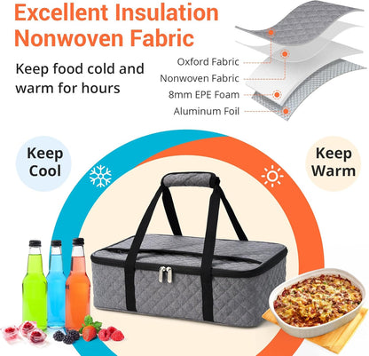 Insulated Casserole Carrier Portable Food Tote for Hot or Cold – Fits 9"x13" Baking Dish, Lasagna Holder for Parties, Picnic, Travel, Beach - Black