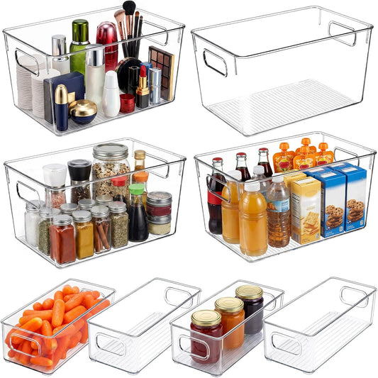 14 Pack Fridge Organizer, Stackable Refrigerator Organizer Bins with Lids PBA-Free, Clear Fridge Organizers and Storage for Kitchen, Countertops, Cabinets, Fridge, Drinks, Fruits, Vegetable, Cereals