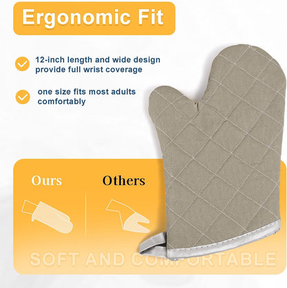 ARCLIBER Grey 13" Quilted Oven Mitts 1 Pair Flame Heat Resistant