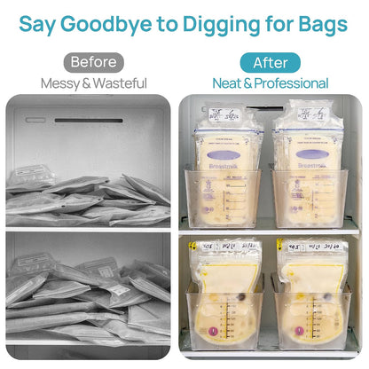 Vtopmart 4 Pack Breast Milk Storage Bags Container with Sliding Adjustable Dividers, Flexibly Adjust Compartments for Breast Milk Storage, Fridge and Freezer Organizer Bins