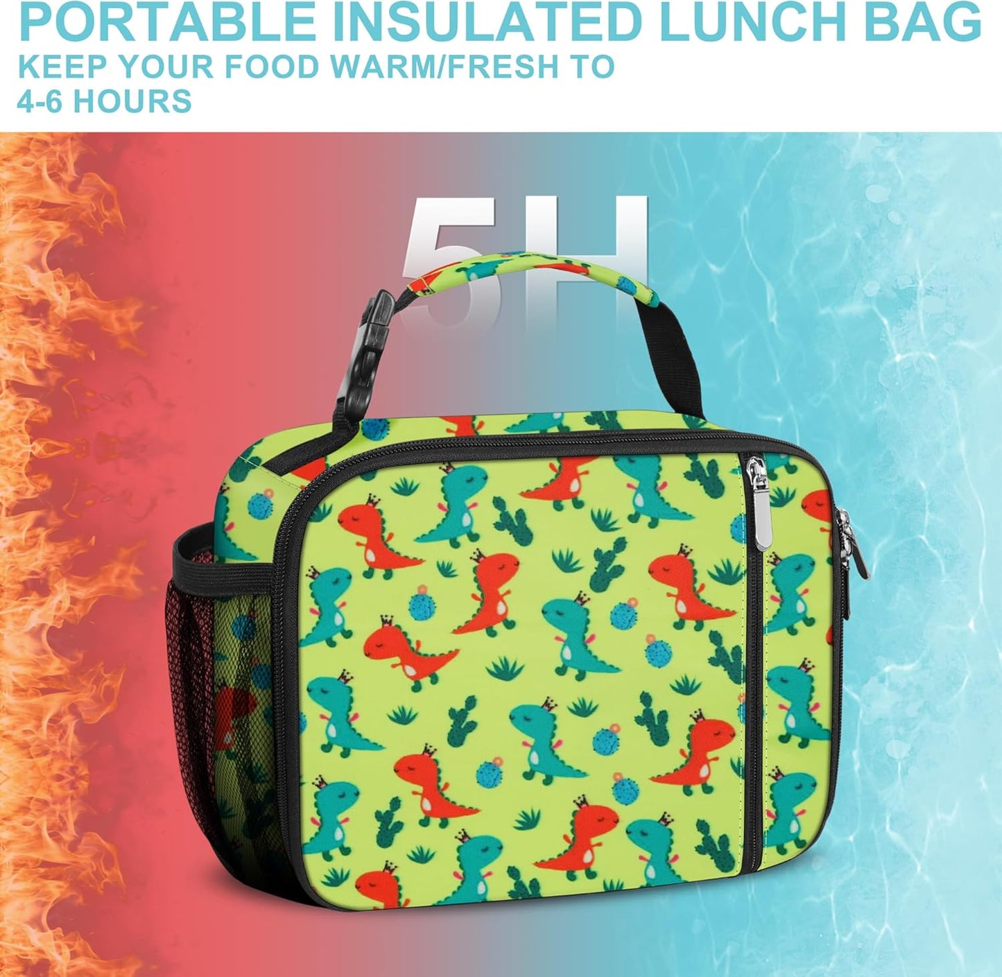 esouler Lunch Box Kids Insulated Lunch Bag for Boys & Girls Durable Children Lunchbox for School with Water Bottle Holder-Black