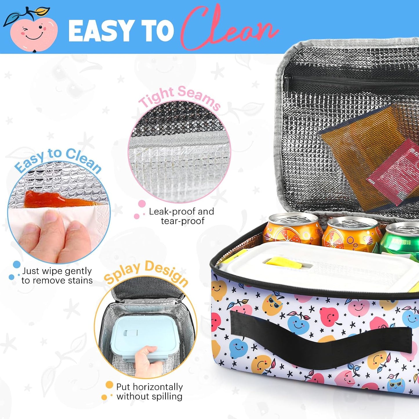 Lunch Box Kids, Lunch Bags for Women Men, Insulated Cooler Reusable Cute Lunch Containers for Boy & Girls, Adults Leak Proof Large Lunch Tote Bags for School, Work, Travel, Picnic Outdoor and Beach