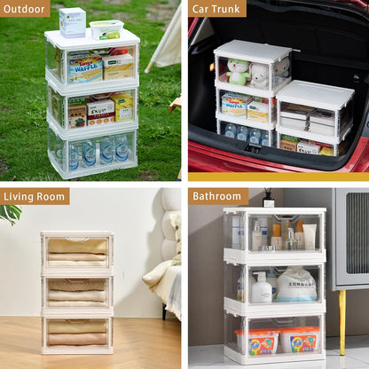 Freebat 6 Pack Closet Organizers and Storage,Clear Stackable Plastic Storage Bins with Lids Magnetic Doors,Clothes Organizers and Storage,Plastic Craft Containers for Wardrobe Kitchen Bathroom Office