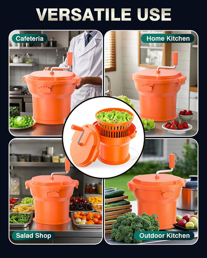 PYY 2.5 Gallon Commercial Salad Spinner - Salad Dryer w/Silicone Anti-slip Mat & Draining Hose, 10Qt Manual Salad Spinner for 3 Heads of Lettuce Spinner Large for Catering