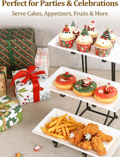 Yedio 3 Tier Serving Tray Set – 12 Inch Porcelain Serving Platters with Pre-Assembled Gold Metal Stand, No Installation Required, Tiered Tray for Dessert Fruit Food Display and Party Entertaining