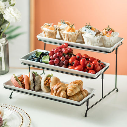 Gomakren 3 Tier Serving Trays Stand Porcelain Serving Platters 12 Inch White Serving Plates Dinner Platters for Appetizer Snack Fruit Cup Cake Tray Display Mothers Day Serving Dishes for Entertaining