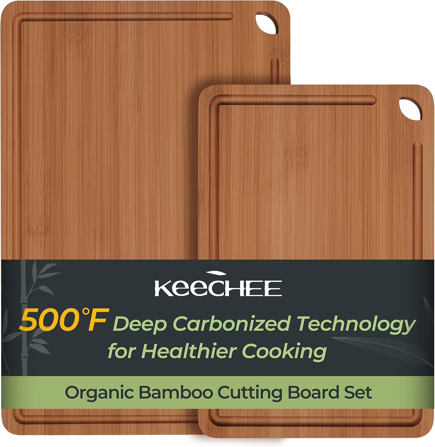 Keechee Wood Cutting Board for Kitchen - Reversible Bamboo Cutting Boards Gift Set of 3 with Juice Groove, Wooden Chopping Board for Meat, Fruit, Vegetables & Cheese (Pre Oiled, Natural)
