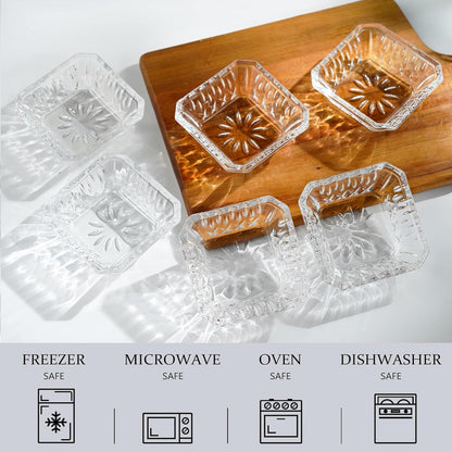 kanpura Mini Glass Bowls, Square Prep Bowl, Dishwasher Safe, Pinch Bowls for Dipping Spices Sauce, Stackable, 1.8 oz, Set of 6, (Clear)