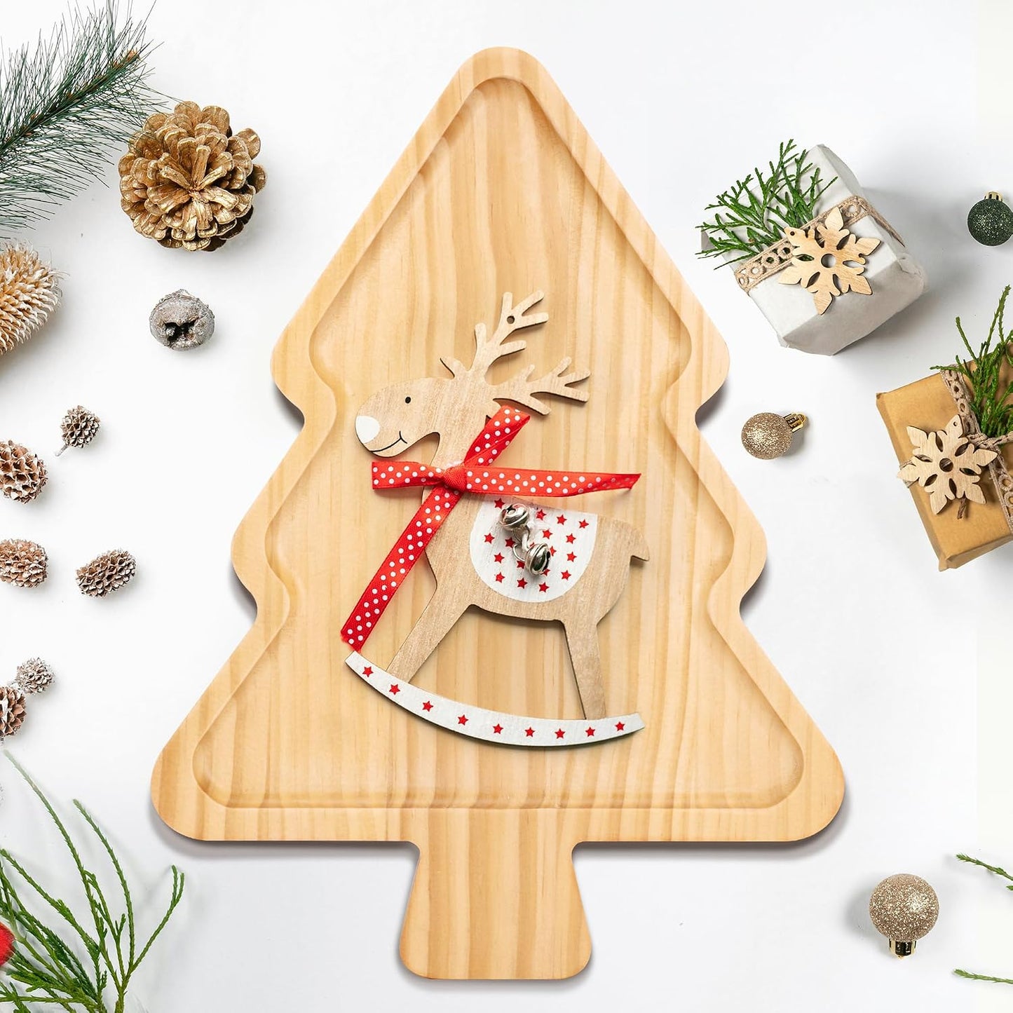 Divided Wood Serving Tray, Rectangular Tray Chip and Dip Platter, Serving Tray with 5 Sections for Appetizers & Snacks, Veggie Platter, Food Trays for Party 12'' x 8.7'' x 0.6''