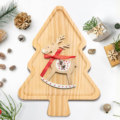Divided Wood Serving Tray, Rectangular Tray Chip and Dip Platter, Serving Tray with 5 Sections for Appetizers & Snacks, Veggie Platter, Food Trays for Party 12'' x 8.7'' x 0.6''