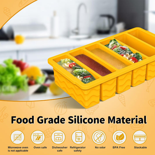 4-Pack Silicone Freezer Trays with Lid,2*【2 Large 2-Cup(500ml)&6 Small 1/2-Cup(125ml)】Soup Freezer Container Molds,Ice Cube Tray For Meal Prep&Freezing Soup,Stews,Sauces,Oven&Dishwasher-Safe