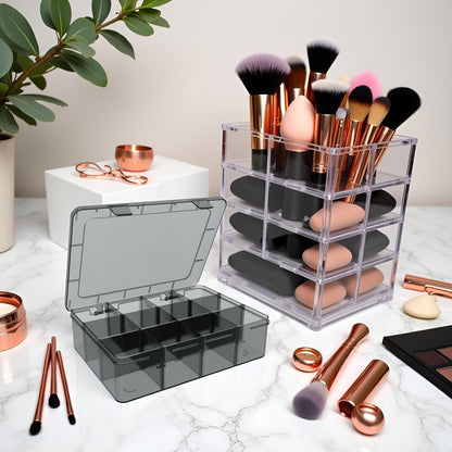 Plastic Organizer Box,12 Grids Clear Bead Organizer Compartment Box with Removable Dividers for Parts,Bead Storage Earring Container Tool Hair Accessories,10.23L x 5.31W x 1.7H inch