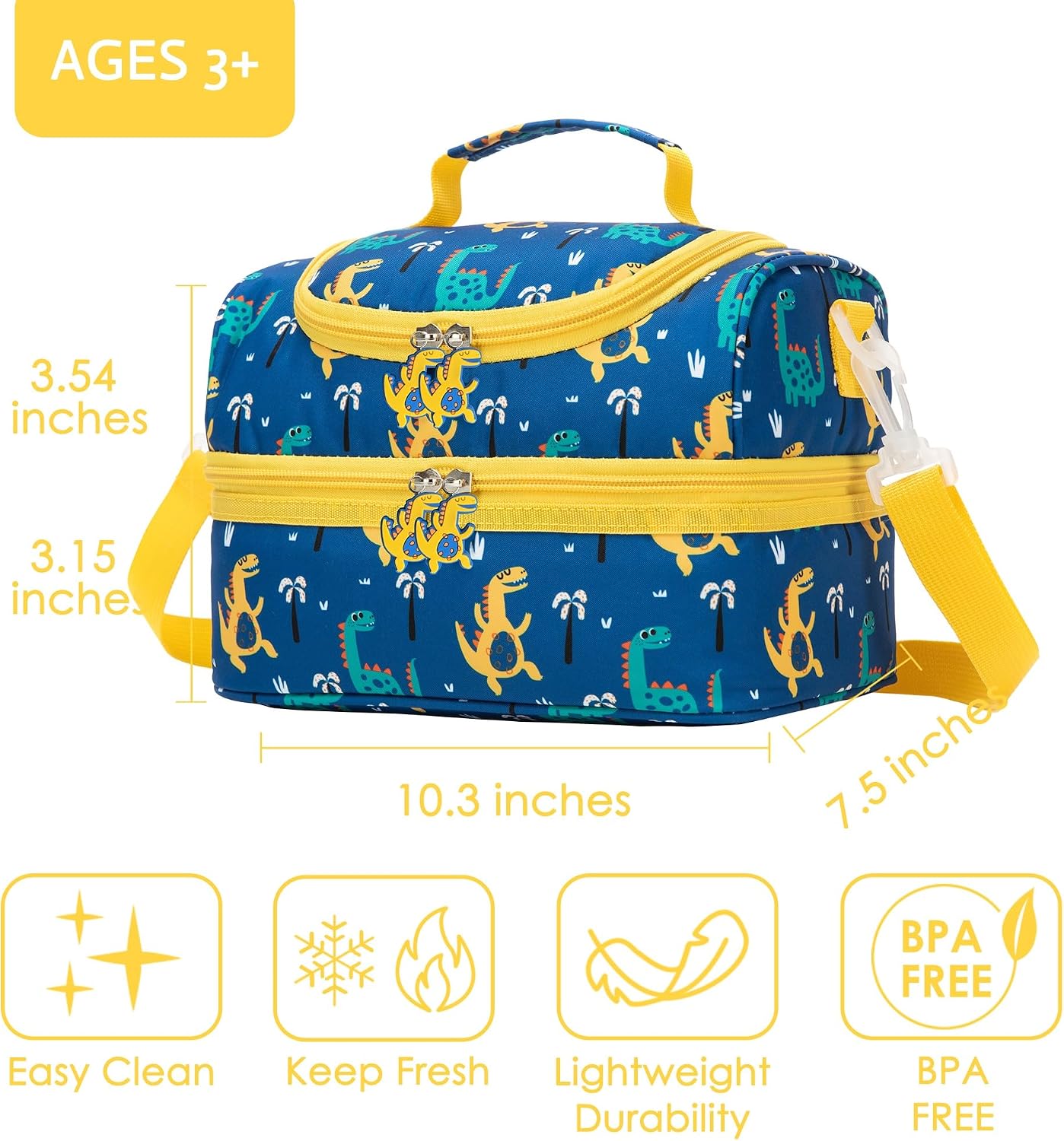 Insulated Kids Dual Compartment Lunch Bags Tote for Girls Boys Toddler School Picnic Food Cooler Thermal with Strap Lunch Boxes Blue Unicorn