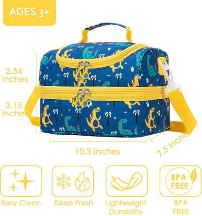 Insulated Kids Dual Compartment Lunch Bags Tote for Girls Boys Toddler School Picnic Food Cooler Thermal with Strap Lunch Boxes Blue Unicorn