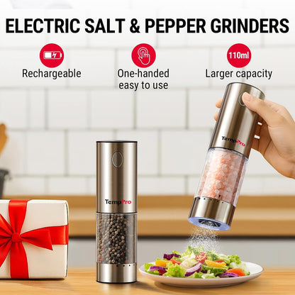 TempPro Rechargeable Electric Salt and Pepper Mill Set with Large Capacity