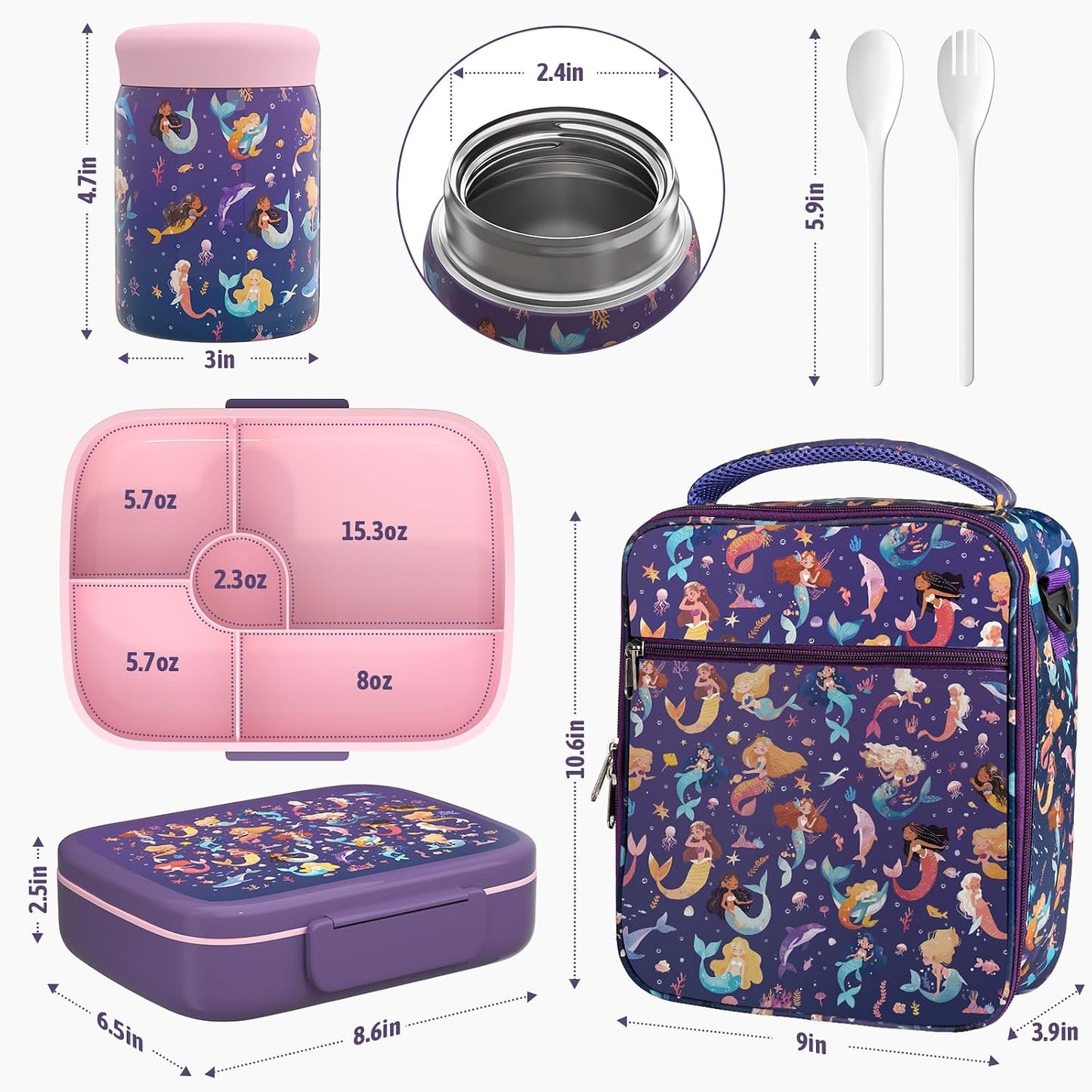 Kids Bento Lunch Box with Thermo Leak-Proof Snack Lunch Containers with Insulated Lunch Bag Utensils Set Back to School Supplies Gifts for Boys and Girls Toddlers Kindergarten Lunch Accessories Blue