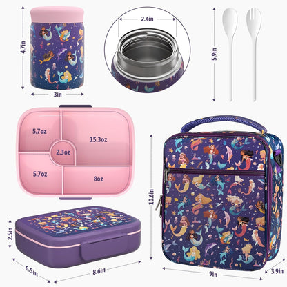 Kids Bento Lunch Box with Thermo Leak-Proof Snack Lunch Containers with Insulated Lunch Bag Utensils Set Back to School Supplies Gifts for Boys and Girls Toddlers Kindergarten Lunch Accessories Blue