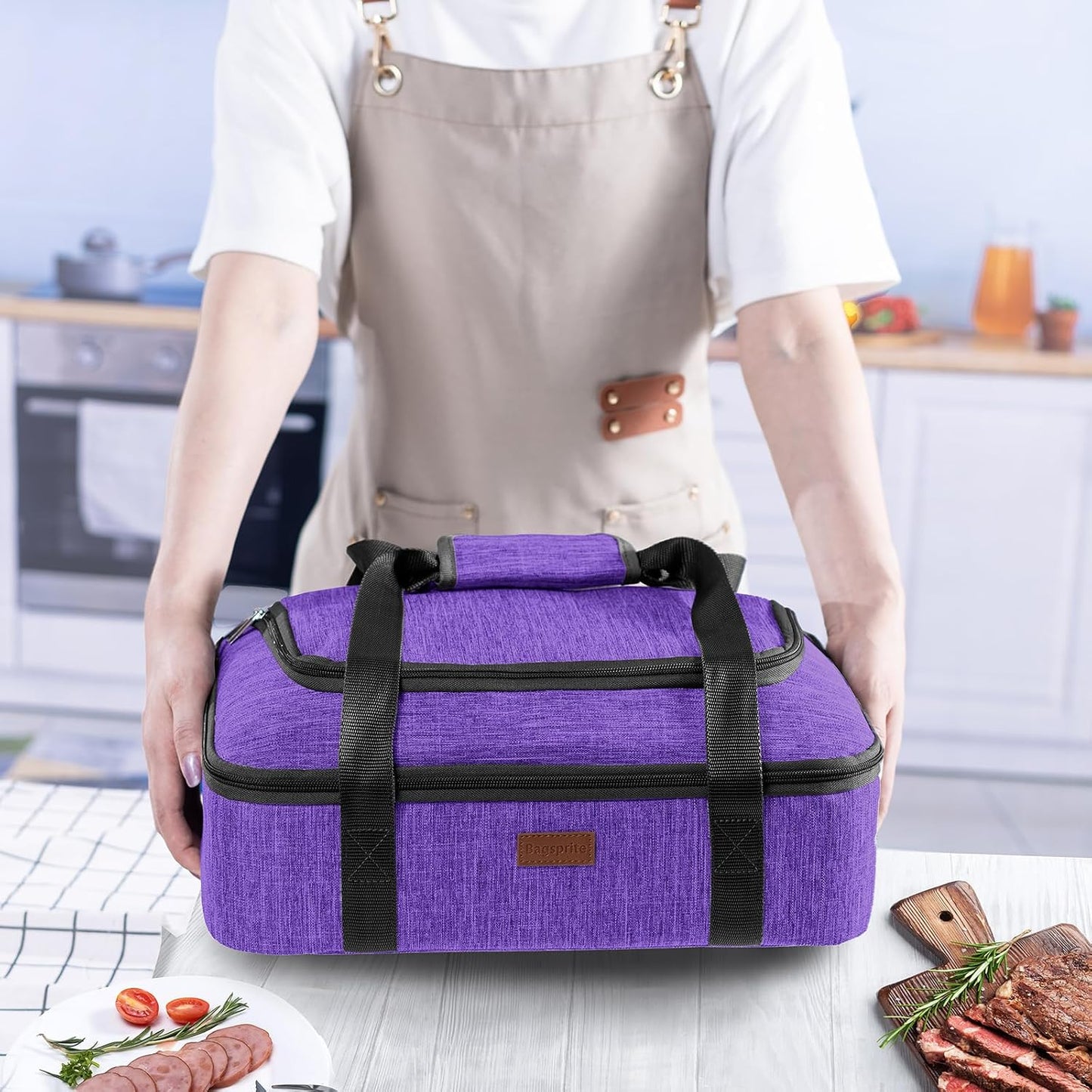 BAGSPRITE Insulated Casserole Carrier for Hot or Cold Food with Heat-resistant Mat, Casserole Dish Carrier Insulated Food Carrier, Hot Food Carrier, Foil Pan Carrier Fits 9" x 13" Baking Dish