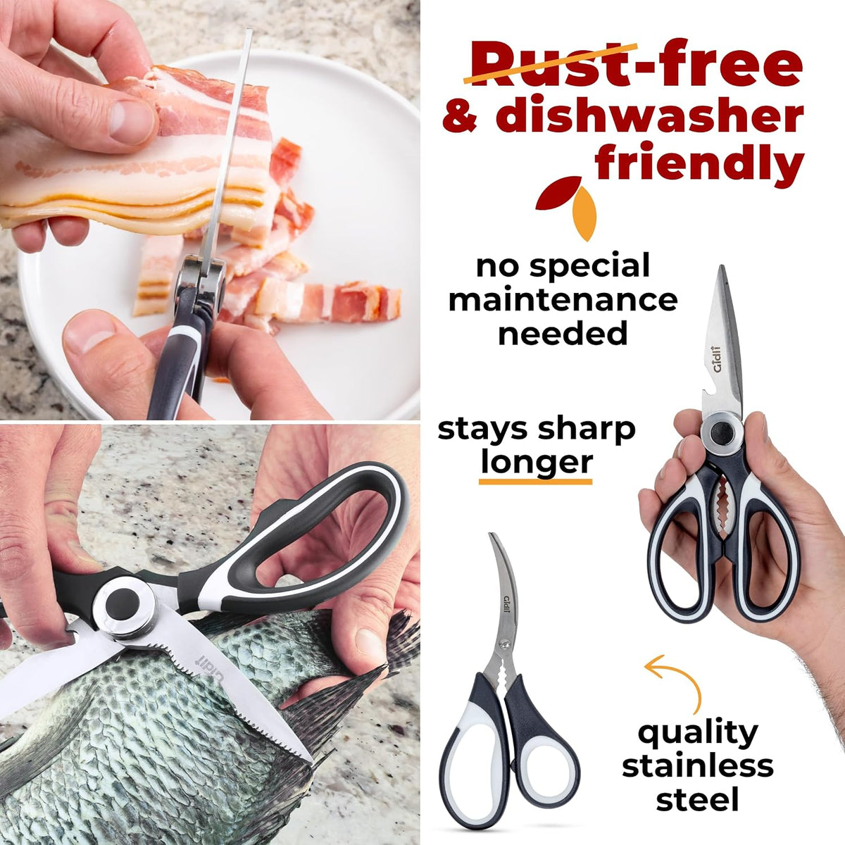 Gidli Kitchen Shears & Seafood Scissors Set - Lifetime Replace. Warranty*