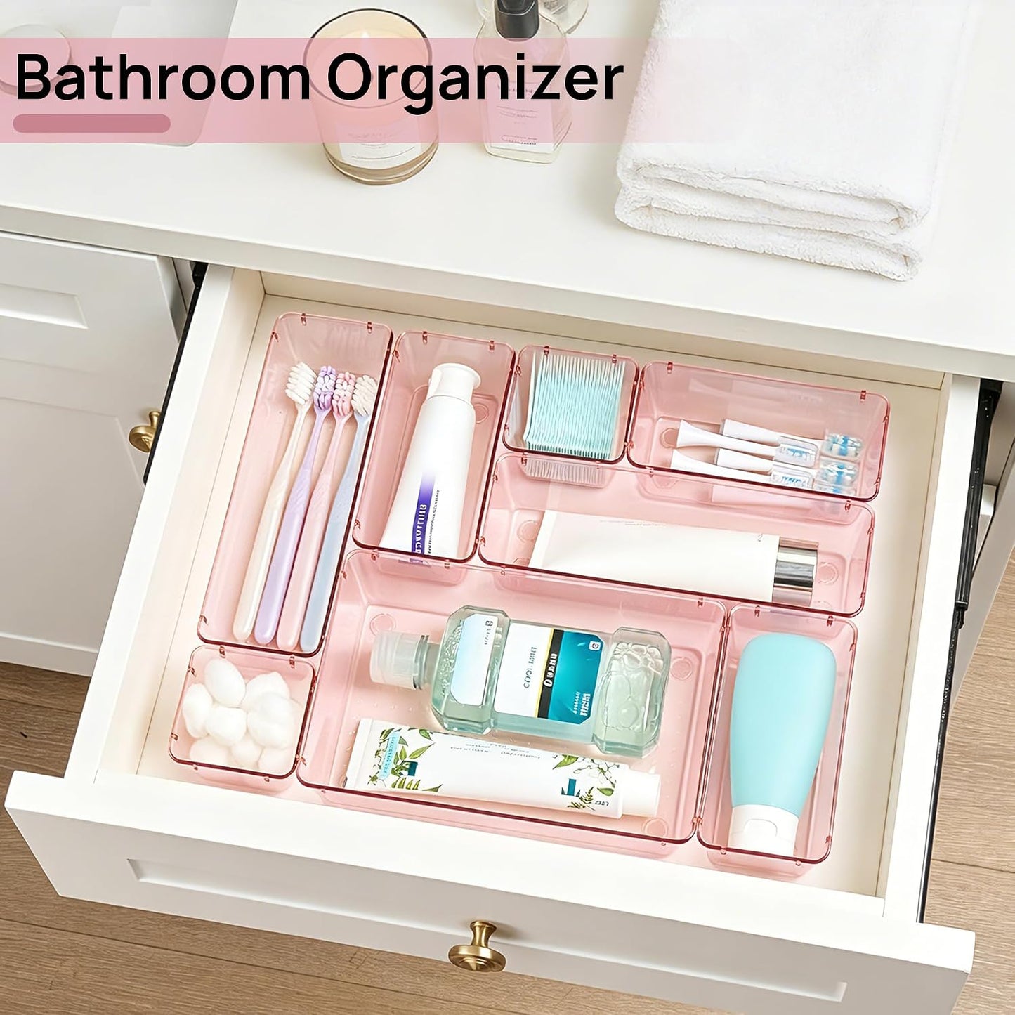 Vtopmart 25 PCS Clear Plastic Drawer Organizers Set, 4-Size Versatile Bathroom and Vanity Drawer Organizer Trays, Storage Bins for Makeup, Bedroom, Kitchen Gadgets Utensils and Office