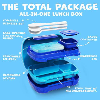 Umami All-in-1 Bento Box for Kids, Ice-pack & Utensils Included, 100% Leakproof & BPA free, Parents' favorite Lunch Box Kids (Green, 27 oz)
