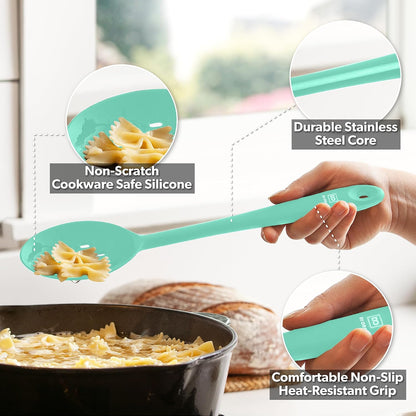 DI ORO Silicone Spoons for Cooking - Large Kitchen Spoons for Mixing, Serving, & Stirring - 600°F Heat-Resistant Non Stick Utensils – Big Solid & Slotted - Dishwasher Safe (2pc, Black)