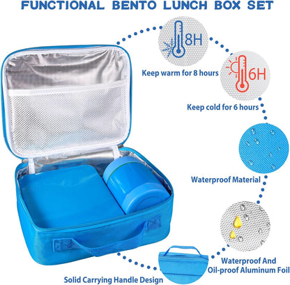 Bento Lunch Box Set for Kids with 10oz Soup Thermo, Leak-Proof Lunch Containers with 4 Compartment, Kids Thermo Hot Food Jar and Insulated Lunch Bag for Kid to School,BPA-Free(Dragon)