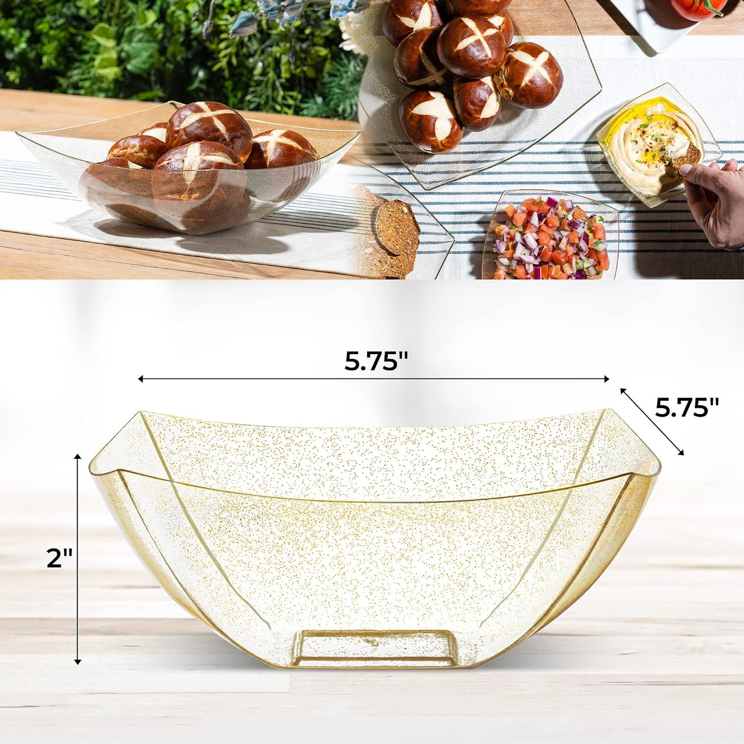Posh Setting - White Plastic Square Serving Bowls for Party (16oz - 4 Pack), Disposable & Candy Containers for Party Table & Buffet