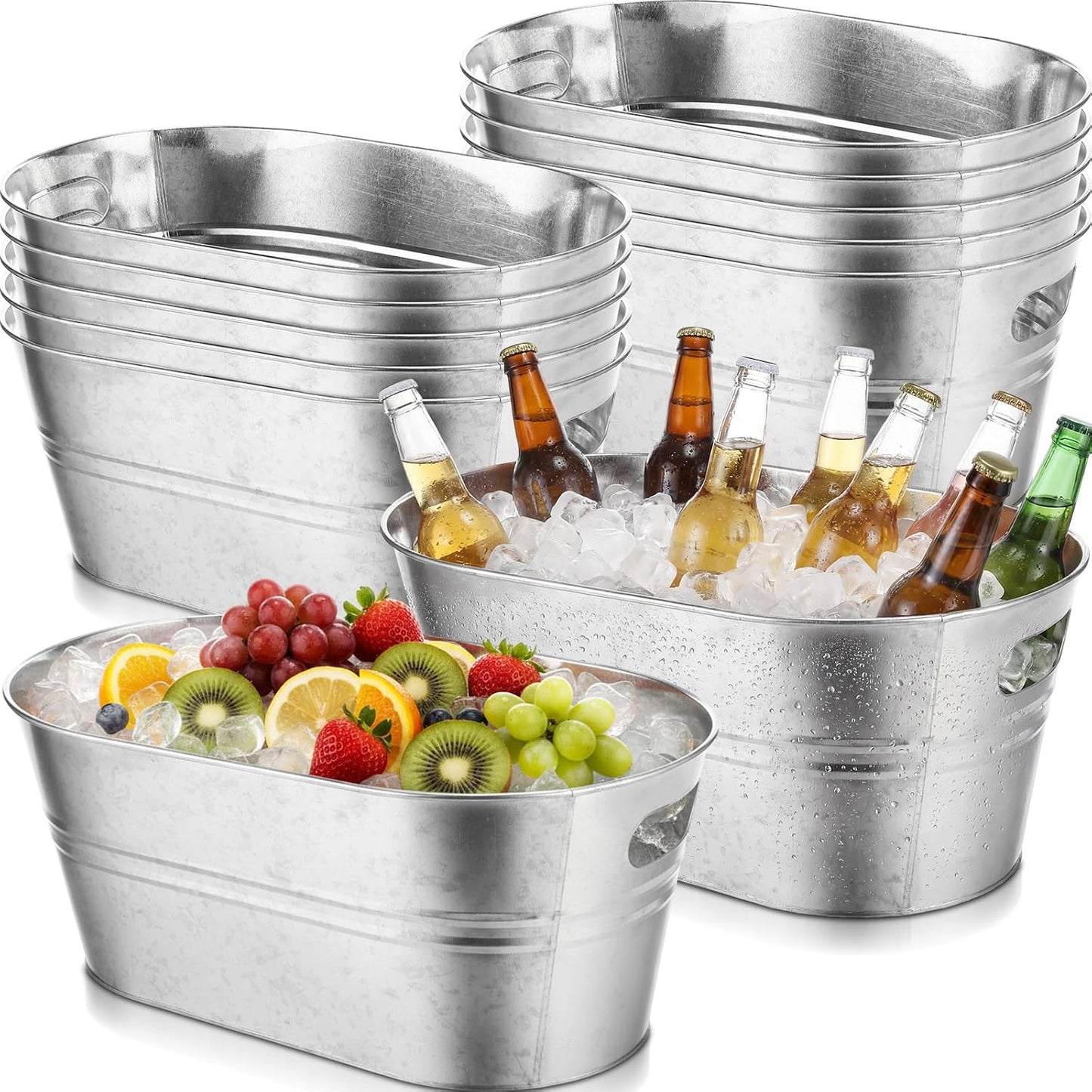 Shimeyao 12 Pcs Galvanized Tub 3 Gallon Metal Ice Buckets for Parties Beverage Tub Large Drink Beer Wine Bucket with Handles Champagne Cocktails Cooling for Parties Mimosa Bar Supplies (White)