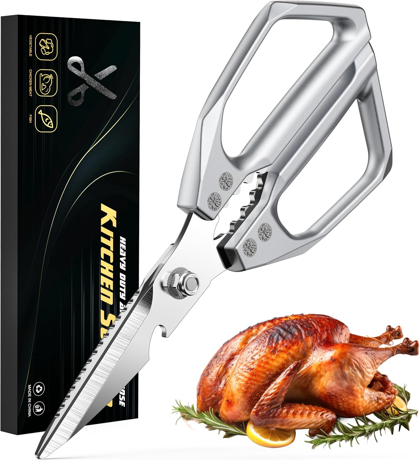 BALUCA Heavy Duty Kitchen Scissors All Purpose - Professional Stainless Steel Japanese Kitchen Shears for Food, Chicken Bones & Turkey | Dishwasher Safe, Sharp Meat & Poultry Scissors (Modern)