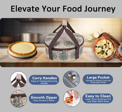 Round Insulated Pie Carrier – Thermal Portable Lunch Transport Cheesecake Cake Dish Container Bag Keep Food Hot/Cold/Fresh for Potlucks Parties Gathering/Cookouts/Church Dinner/Outdoor Events-Red