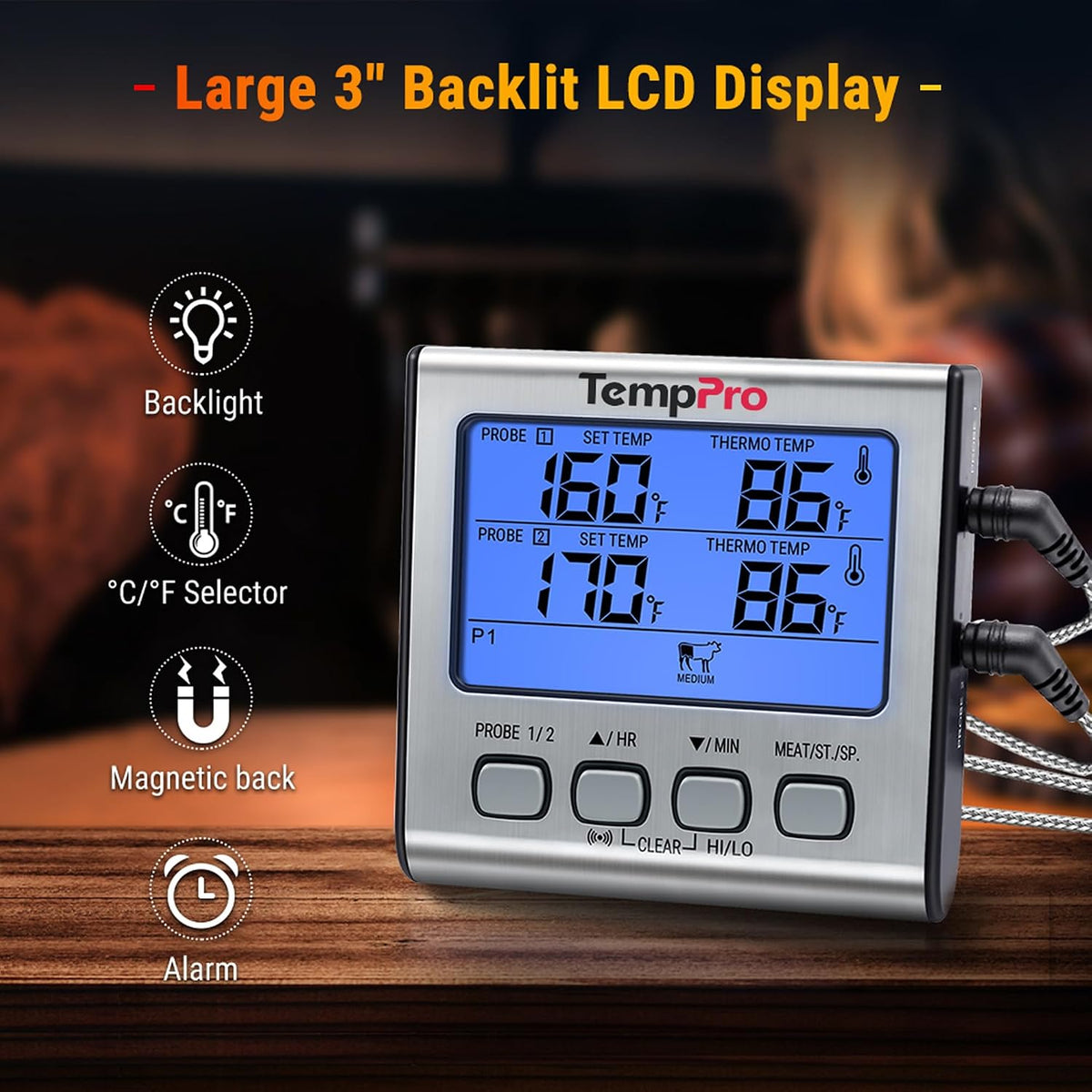 TempPro TempTrack Digital Cooking Meat Thermometer with Dual Meat Probe