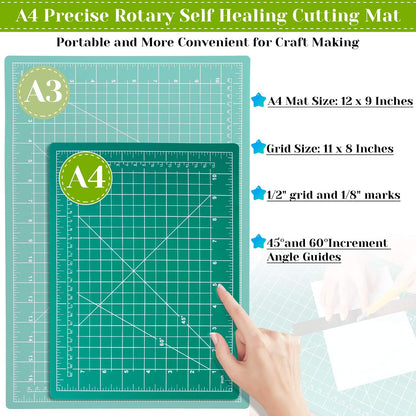 Rotary Cutter and Mat Set, Audab Self Healing Sewing Mats Shirt Cutter 45mm Fabric Cutter Wheel with 2 Blades Rotary Cutting Mat for Crafts Fabric Quilting Hobby (9" x 12" (A4)