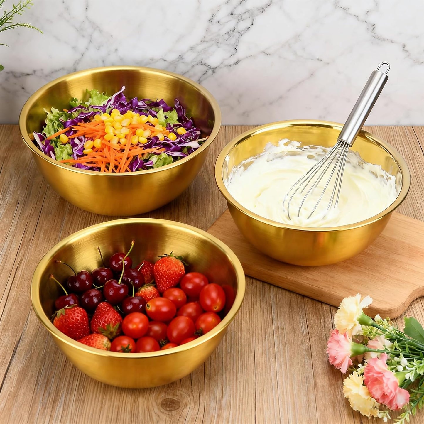3-Piece Stainless Steel Mixing Bowls (7.1") Metal Bowl Set with Measurement Marks, Dishwasher Safe & Stackable - Perfect for Baking, Salad Making, Meal Prep and Kitchen Use