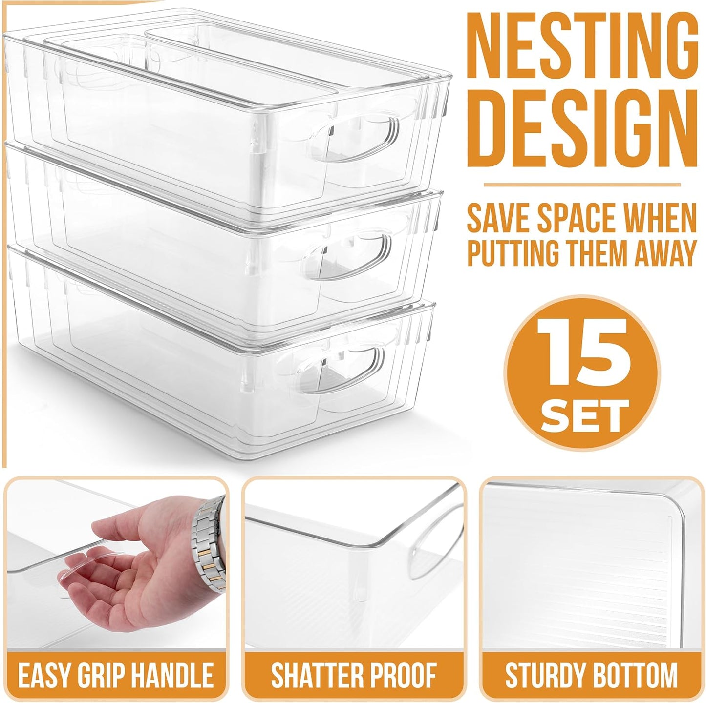 Sorbus XL Clear Plastic Storage Bins for Shelves, Clothes, with Handle - Clear Storage Bins, Drawer, Shelf, Closet, Pantry, Fridge, Freezer Organizer Bins, Closet Organizers and Storage (10 pack)