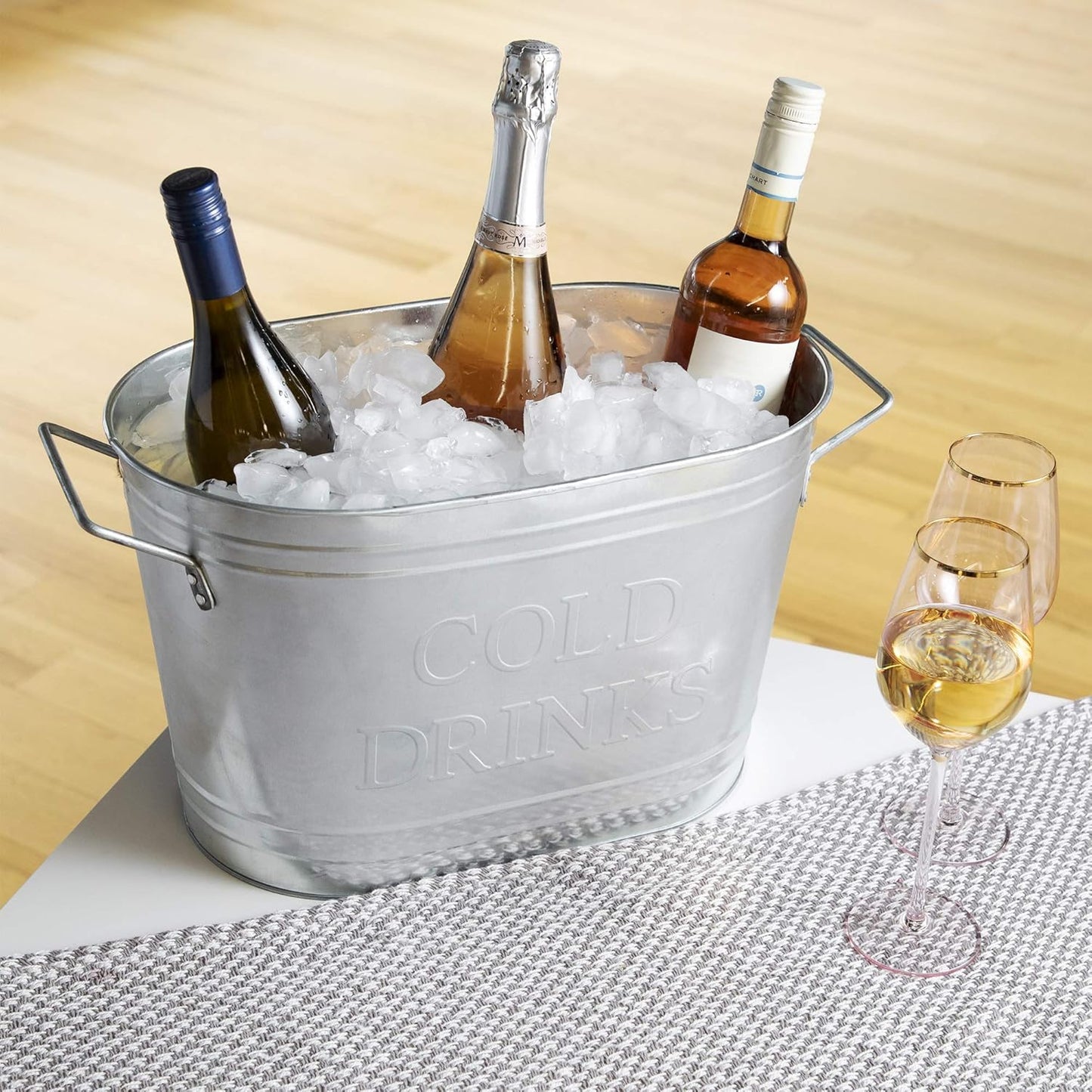 Twine Cheers Beverage Tub, Galvanized Tubs for Entertaining, Drink Buckets for Parties, Large Ice Tub and Gift Basket, Beer Buckets, Cream, 6.3 Gallons Set of 1