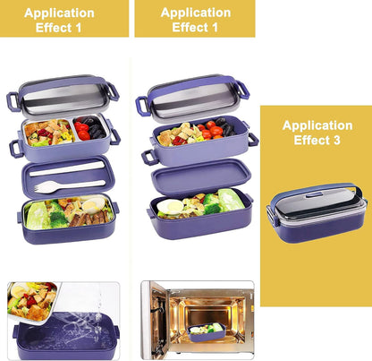 Stainless Steel Bento Box for Adults&Kids,Japanese Leakproof Lunch Box Divided Food Meal Storage Containers Set Stackable 2 Layer for Children School Picnic Beige