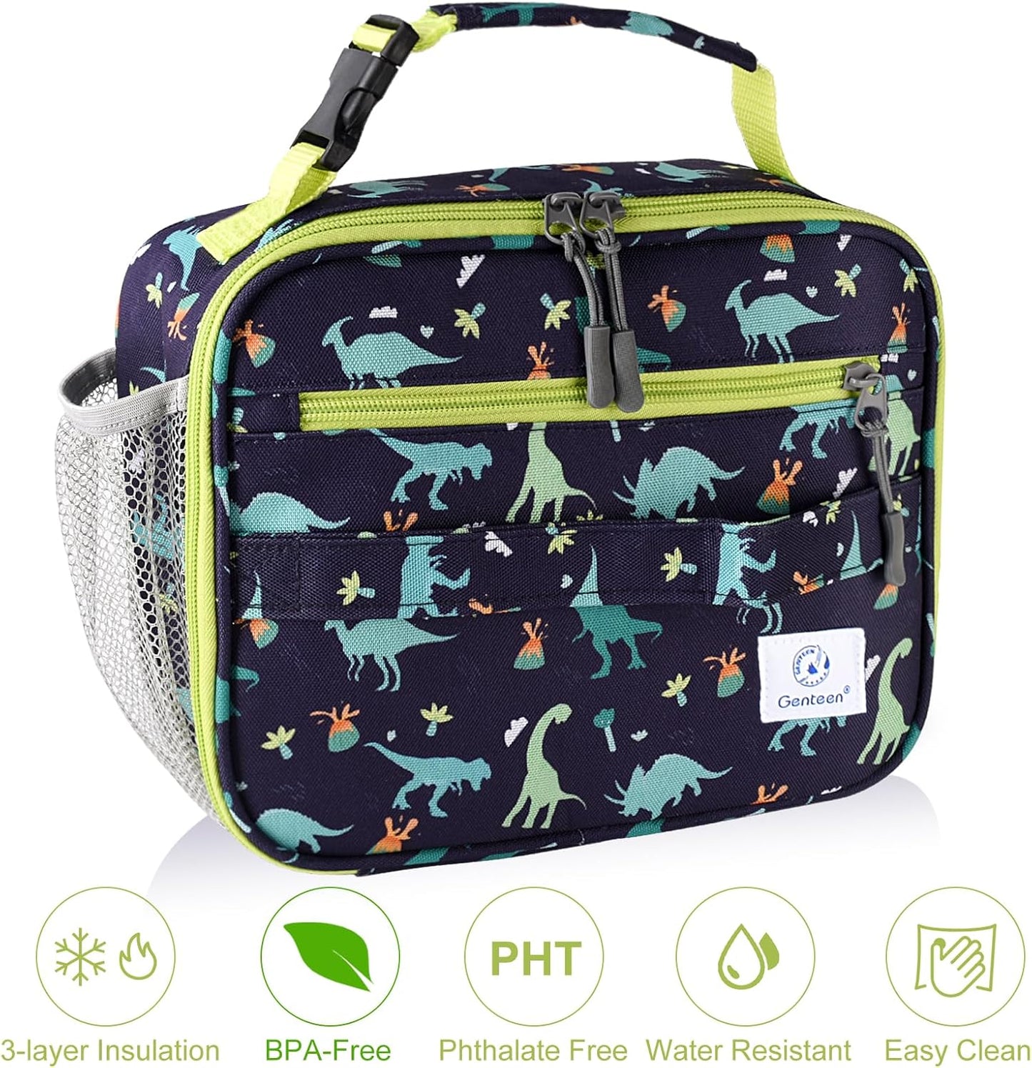 Genteen Lunch Box Kids, Insulated Lunch Bag Kids Boys Girls Back to School, Soft Lunch Box for Men Reusable Lunchbox for Office,Outdoor,School (Black)
