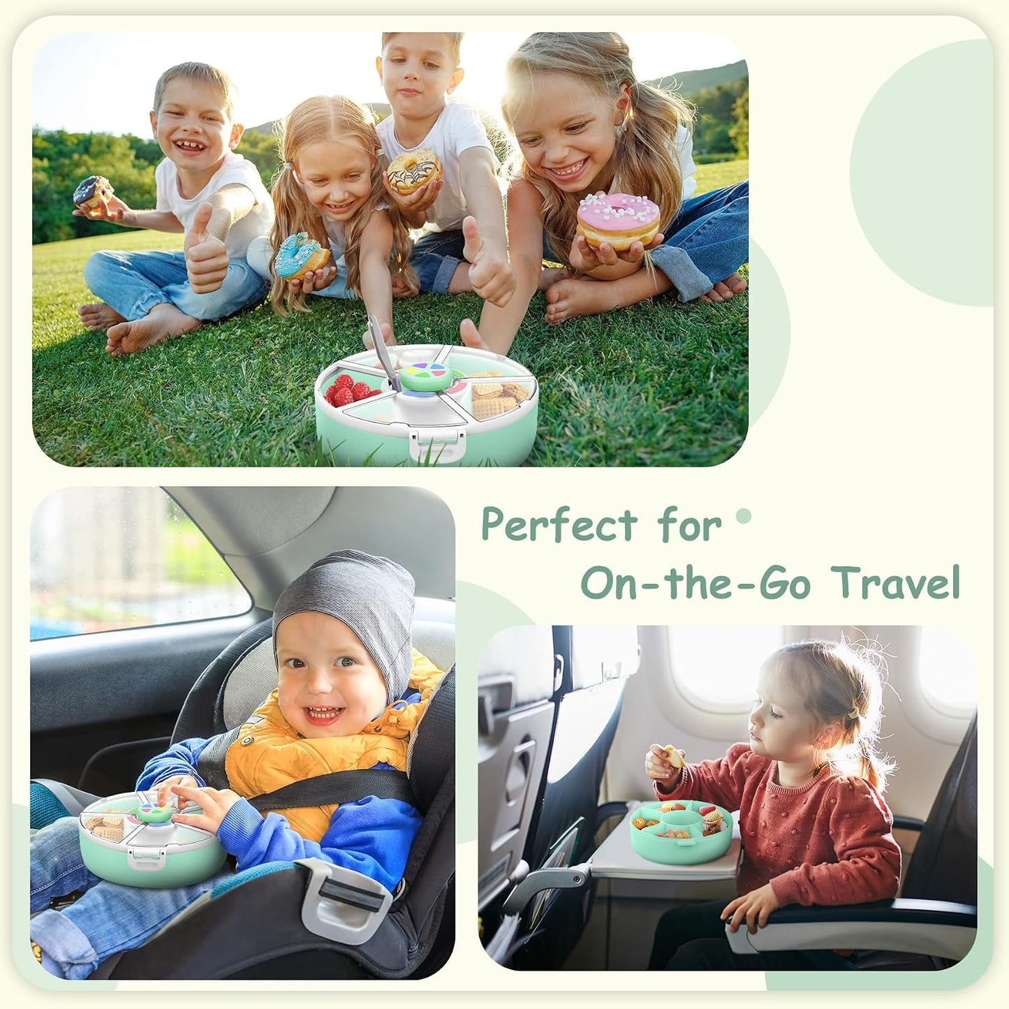 JOOPETALK Kids Reusable Rotating Snack Container with 5 Separate Compartments, Color Matching Opening Lid, BPA/PVC-Free, Dishwasher Safe, Perfect for Travel, School Lunches & On-the-Go Snacking-Purple