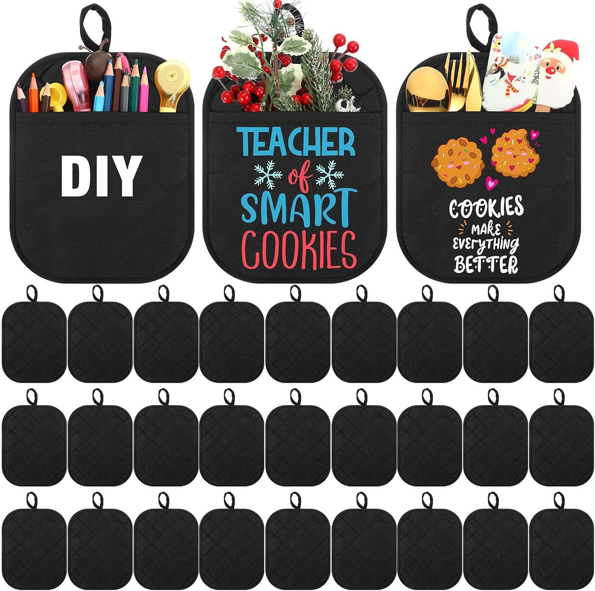 Hoolerry 7''x 9'' Sublimation Pot Holders with Pocket, Black