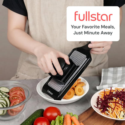 Fullstar 2-in-1 Handheld Mandoline Slicer for Kitchen - 4 Thickness Settings Vegetable Food Onion Slicer, Julienne Blade, Stainless Steel Guard, Easy to Use, Sharp Blades, Veggie Slicer & Fruit Cutter